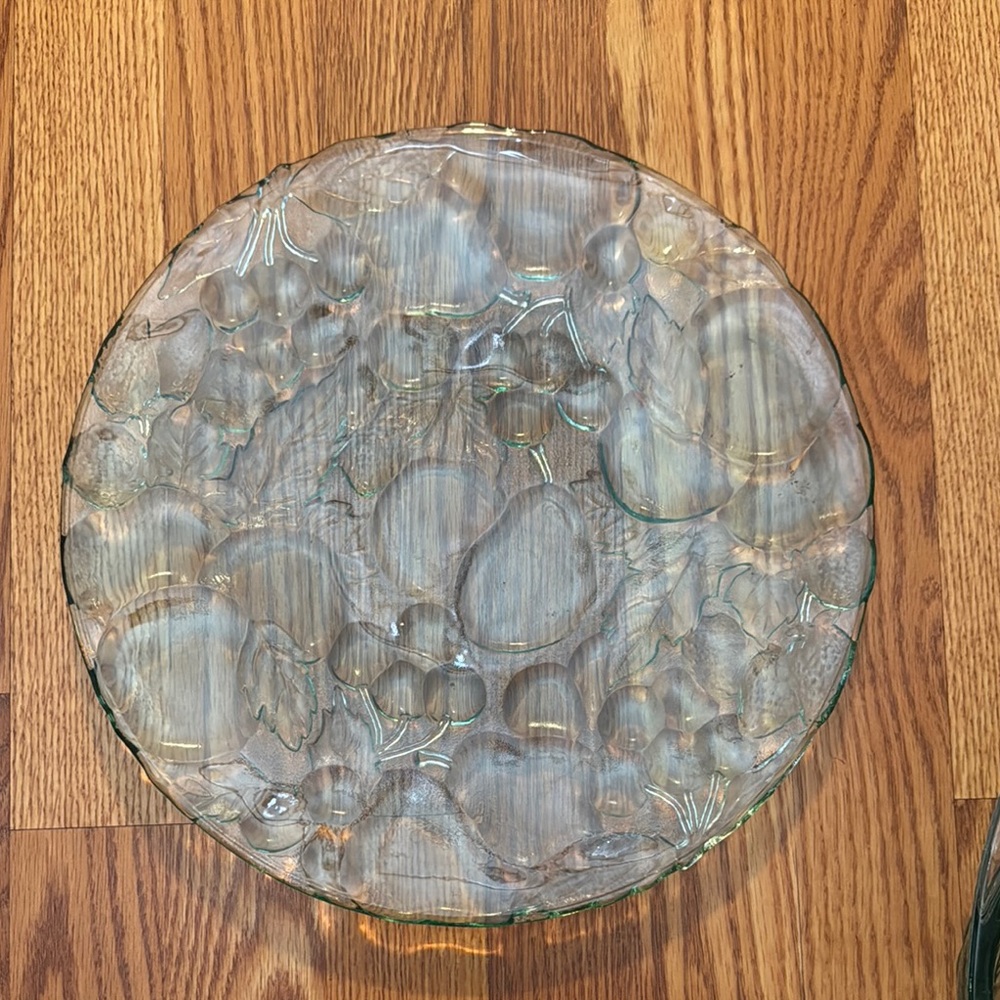 Libbey Orchard Fruit 13-inch green glass serving platter